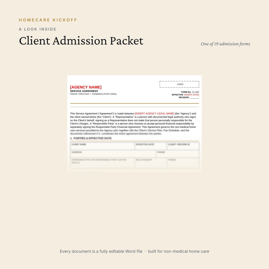 Preview of pages inside the Client Admission Packet
