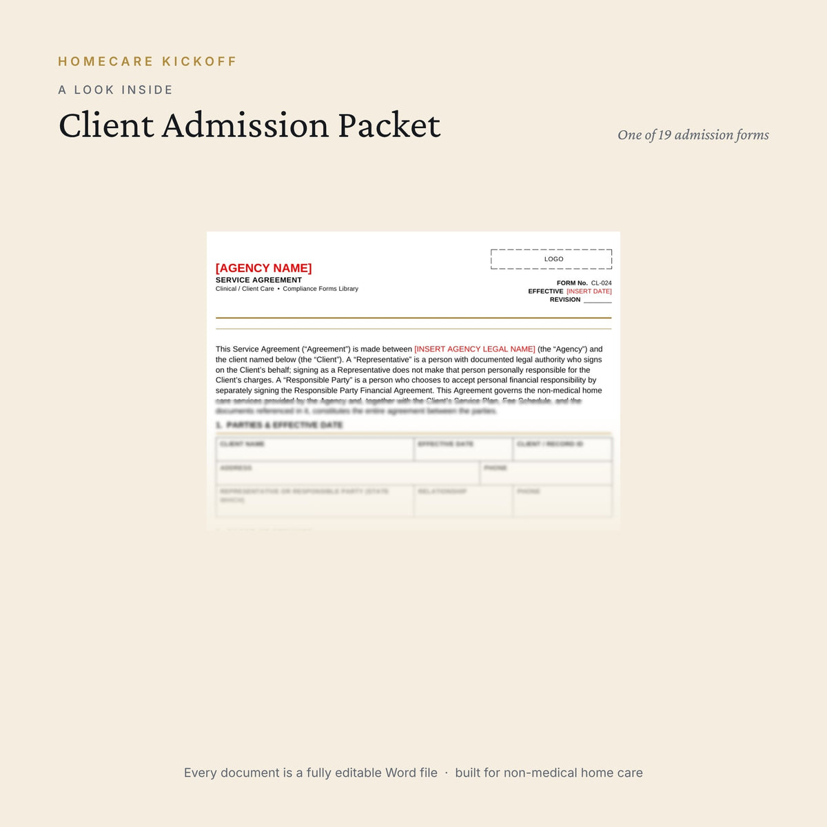 Preview of pages inside the Client Admission Packet