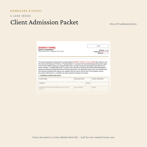 Preview of pages inside the Client Admission Packet