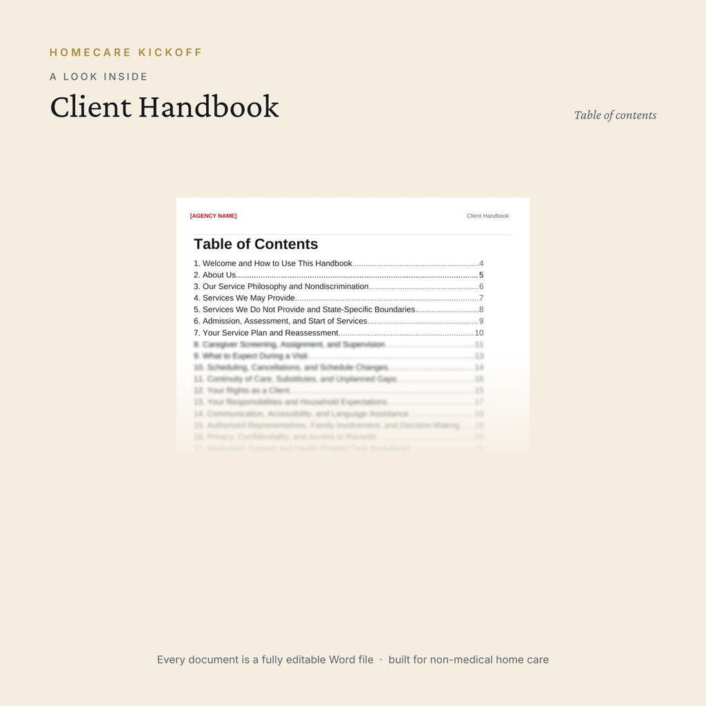 Preview of pages inside the Client Handbook