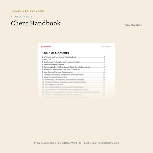 Preview of pages inside the Client Handbook