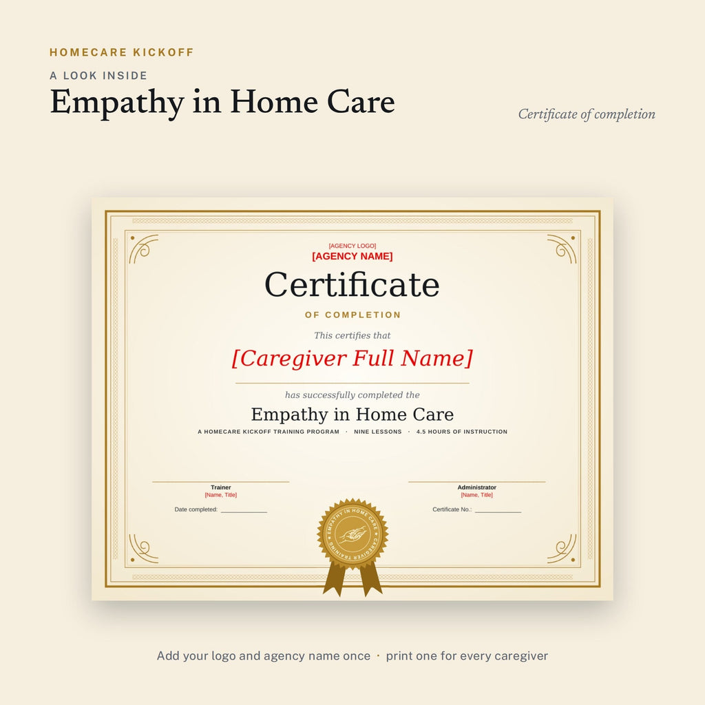 Preview of pages inside the Empathy in Home Care Training Program