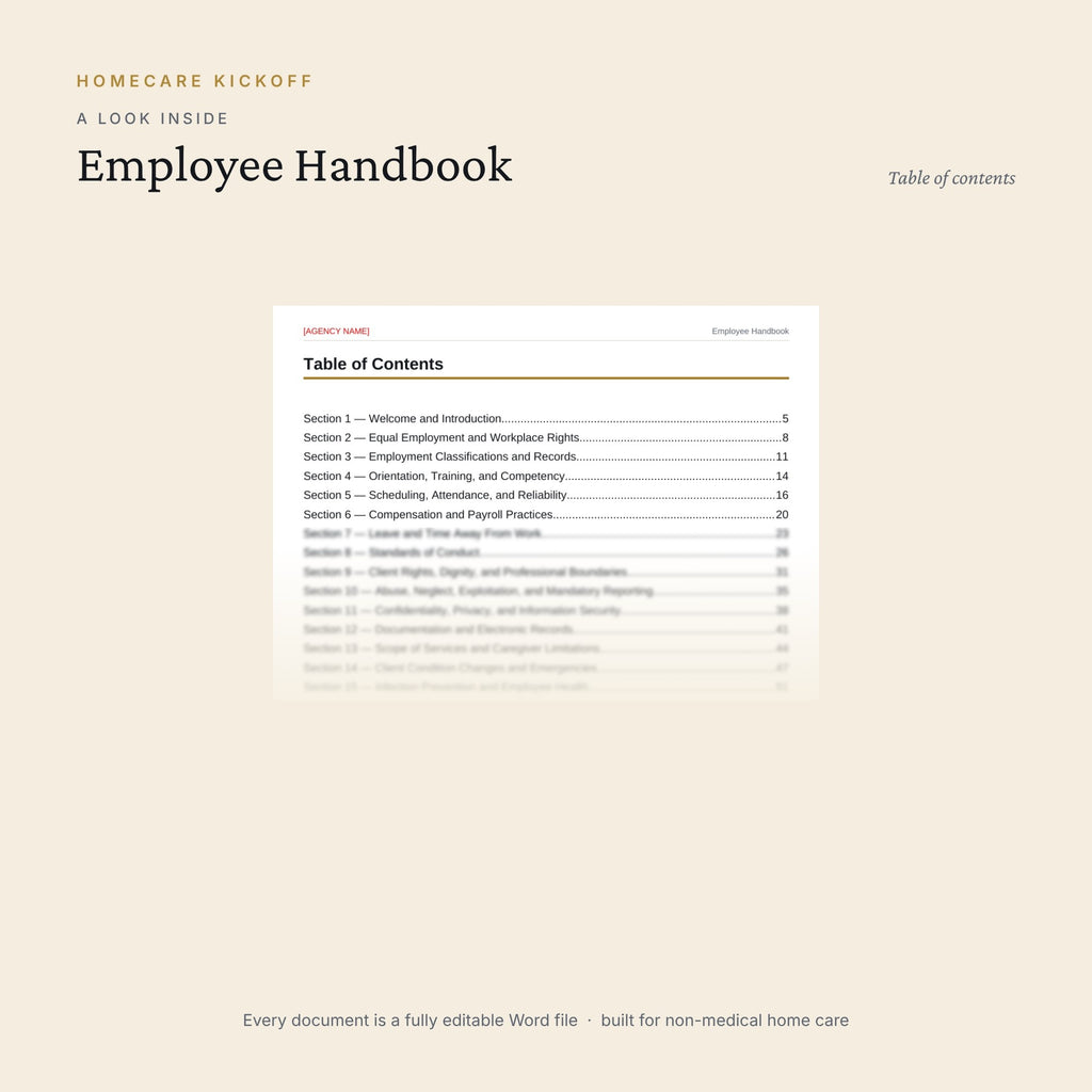 Preview of pages inside the Employee Handbook